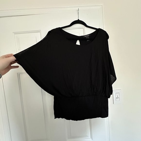WHITE HOUSE BLACK MARKET Cold Shoulder Black Top - Picture 1 of 4